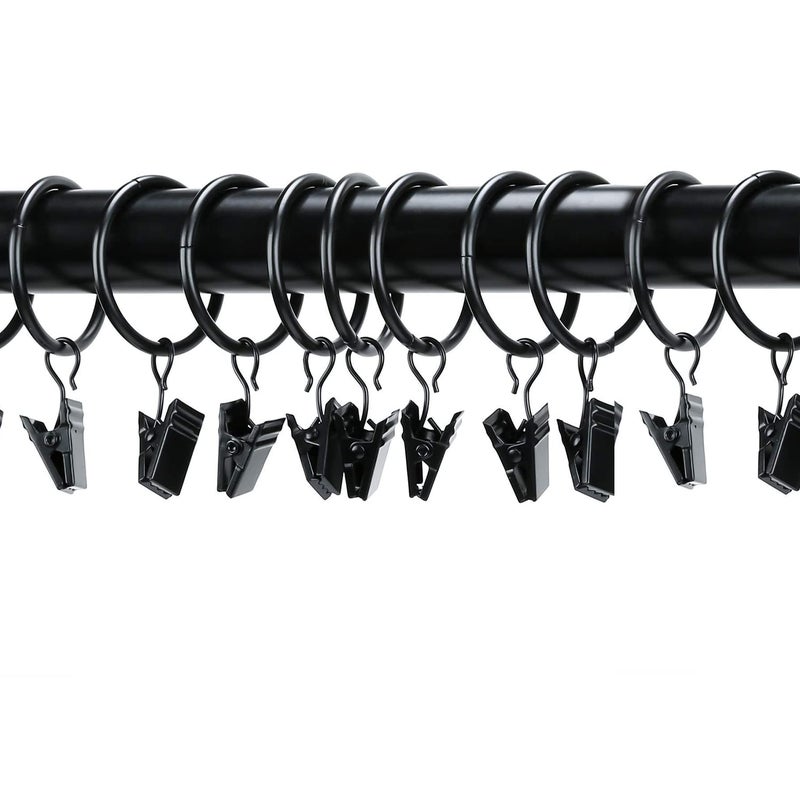 Datttcc 40 Pack Metal Curtain Rings with Clips, Drapery Clips with Rings, Curtain Hangers Clips for Home,Hotel and Office, Drapes Rings 1.26 inch Interior Diameter,Black - Image 3